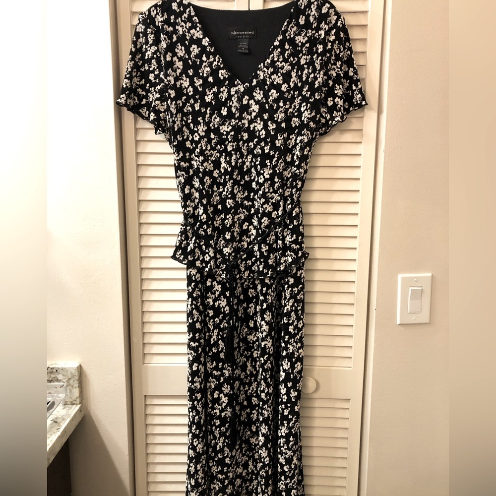 Black and white ankle length dress.
